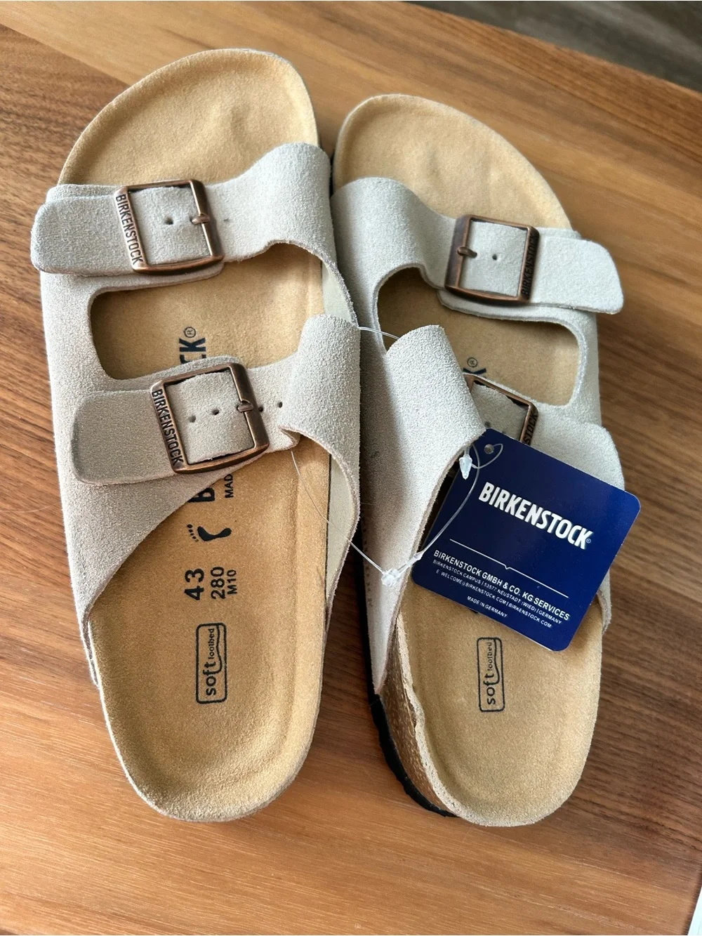 Birkenstock Sandals in Light Beige Suede with Copper Buckles